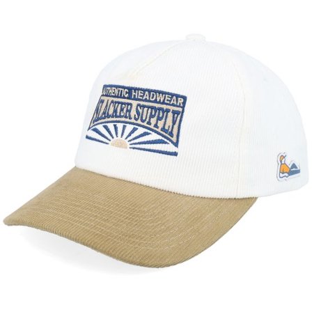 Slacker Supply - Vit adjustable Keps - Sunrise Batch Logo Corduroy Off White/Khaki A-frame @ Hatstore