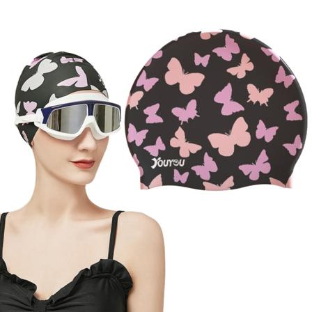 Svømmehetter med sommerfugltrykk, holdbare silikon svømmehetter