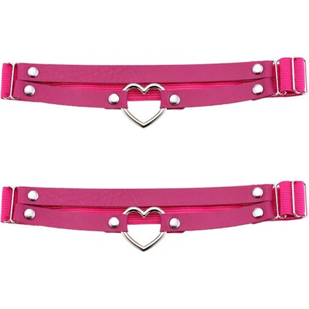 Justerbart elastiskt strumpeband PU-läder Gotiskt hjärta 2 rader O-ring lår 2 st