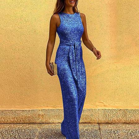 Personality Paljett Silver Dot Jumpsuit Dam Blue M