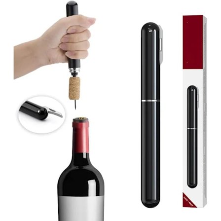 Lufttrycks-vinöppnare med folieskärare - Öppna flaskor enkelt & bevara korkar Lätt att använda svart