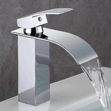 Badeværelsesarmatur, moderne design af Cascade Faucet Sink, holdbart ventilhusdesign i kobber, forkromet messing. Varmt og koldt vand tilgængeligt