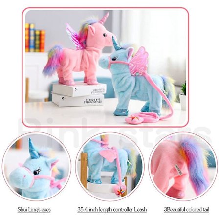 Elektrisk Enhjørning Kæledyrsbånd Plush Pink Vinger Fyldt Dyr Legetøj, syng Sang Gå Twisting Super Sød Ass Enhjørning Barn Pige