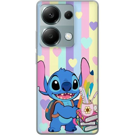 Yhteensopiva Puhelinkuori Xiaomi Redmi Note 13 Pro 4G Stitch som skolfigur med böcker pennor och ryggsäck i färgglad kawaiiillustration