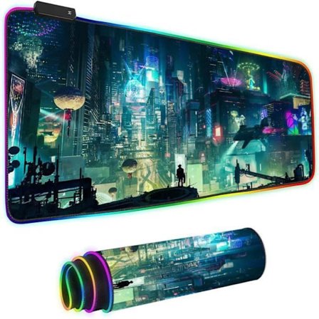 XXL RGB Gaming Musematte (800 x 300 mm), 10 LED-lyseffekter, Sklisikker, Slitesterk for Gamer, Datamaskin, PC