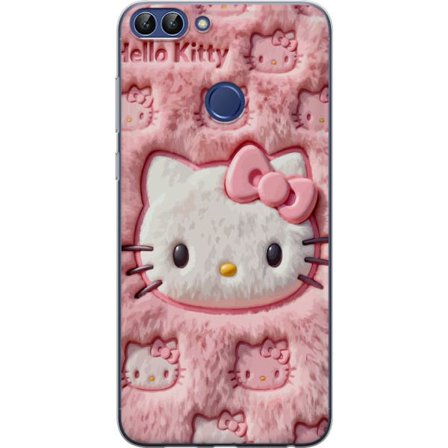 Kompatibelt Mobildeksel til Huawei P smart Hello Kitty rosa fluffy bakgrunn med ikoniskt ansikt og kawaii-estetikk