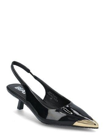 Biakristin Kitten Heel Slingback Metal Toecap Patent Black Bianco