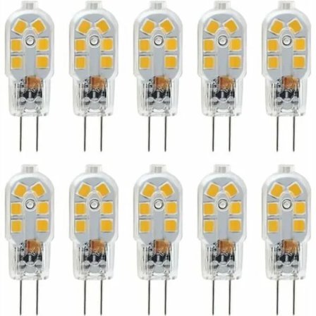 G4 LED-lampa 12V, 1W motsvarande 10W halogenlampa, flimmerfri 200LM, varmvit 3000K, 360° strålvinkel, ej dimbar, 10-pack (YSJ)