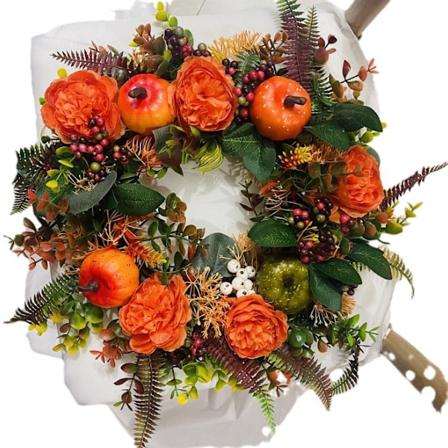 16 tommers kunstig krans av krysantemum, Thanksgiving Peony kransdekorasjon Halloween krans Høstkrans, Hjemmedekor
