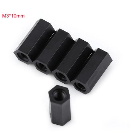 100 stk. sorte hun-afstandsstykker PA66 nylon afstandsstykke nylon tilbehør M3 hun x M3 hun sekskantet gevind afstandsstykke (M3x10)
