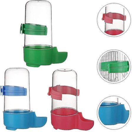 3 stk. Automatisk vanddispenser til fugle, papegøje, vandflaske, kæledyr, plastik