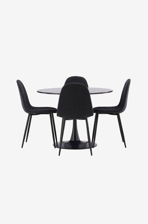 Venture Home - Spisegruppe Glade med 4 stk spisestoler Polar - Svart - Spisegrupper - Fra Homeroom