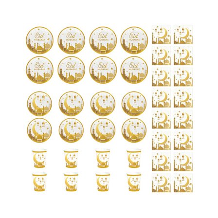 1 Set Engångsservis Elegant Bekväm Eid Mubarak Tallrikar Servetter Muggar för Festivaler Fester