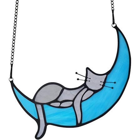 Fargede Glasskatter på Månen Gaver, Grå Katt Dekor, Katt Solfangere Dekorasjon for Katt Elskere, Katt Fargede Glass Vindu Hengende Minnegave Katt (Grå