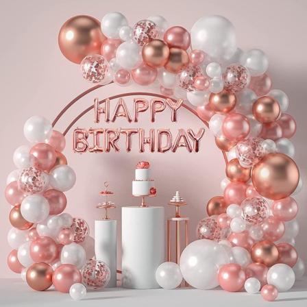 Syntymäpäiväkoristeet naisille ja tytöille, ruusukullan väriset ilmapallokaarikoristeet, HAPPY BIRTHDAY -banneri, 16., 18., 21., 30., 40. ja 50. 