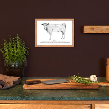 Plakat med Oksens udskæringer fra Gehalt — Stilrent og klassisk udtryk