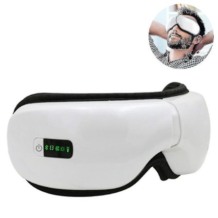 Øjenmassageapparat med varme, Bluetooth-musik, genopladelig øjenmassageapparat med 5 tilstande, afslapper og reducerer øjenbelastning, mørke rande, 