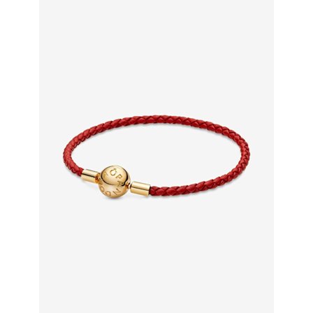 Pandora - Pandora Moments Rött Vävt Läderarmband - 14k guldplätering