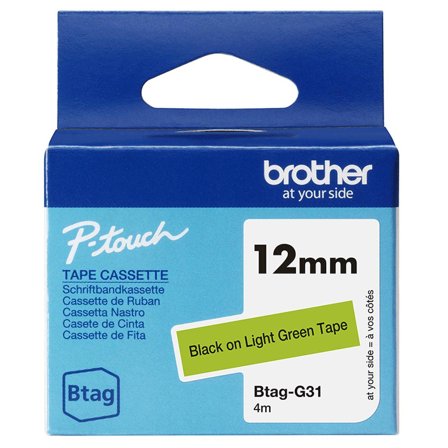 Brother BTAGG31 12MM BLACK ON LIGHT GREEN TAPE