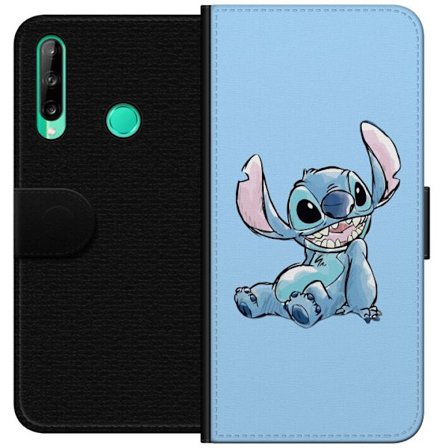 Kompatibelt Lommeboketui til Huawei P40 lite E Håndtegnet illustrasjon av sittende Stitch mot lysblå ensfarget bakgrunn