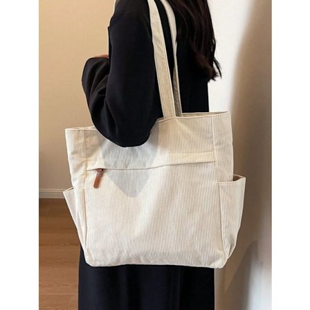 Håndtaske - Strandtaske - Taske med lynlås - Skuldertaske - Hvid