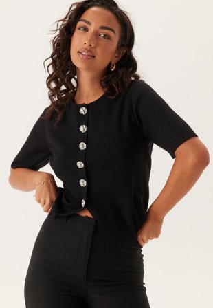 Pieces - Pcmarie Ss O-neck Split Knit - Black