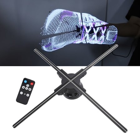 3D LED-hologramsprojektor med 4 blad, 672 LED-lampor, 1600x672P, holografisk reklammaskin med 8 GB minneskort, 100‐240V EU-kontakt