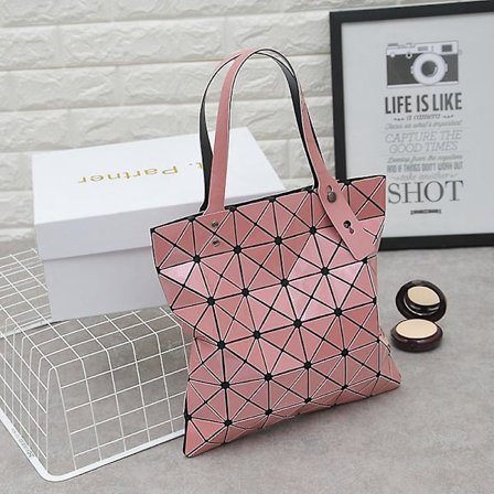 Ny lysende veske for kvinner, geometrisk diamant tote, sammenleggbar skulderbag, vanlig sammenleggbar håndveske, damepung, 1 stk - rosa.