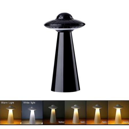 UFO LED-nattlys for barn, flimmerfri USB-oppladbar nattbordslampe med 3 lysmoduser, bursdag, Halloween og julegaver til baby, svart