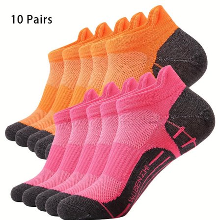 10 Par Unisex Pustende Løpesokker i Mesh med Anti-Friksjon Hældesign - Stripet Mønster, Maskinvaskbare