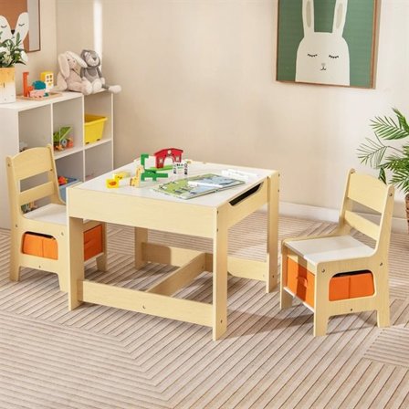 3-i-1 aktivitetsbord med to stoler for barn - natur/grå