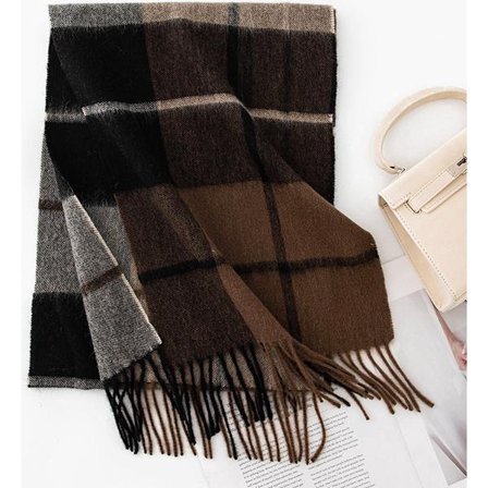 168x30cm Vinterrutete Skjerf - Svart og Brun Rutete