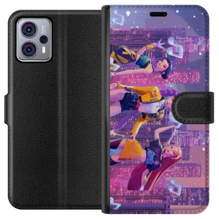 Kompatibel Tegnebogsetui til Motorola Motorola Moto G23 Futuristisk K-Pop Demon Hunters pigegruppe illustration med neonbyens popkultur æstetik og kr