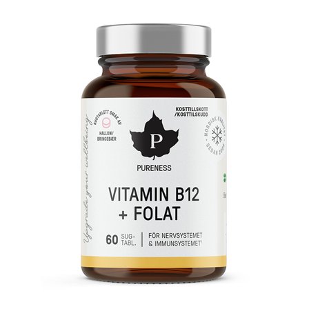 Pureness Vitamin B12 Plus Folat Bringebær 60 sugetabletter