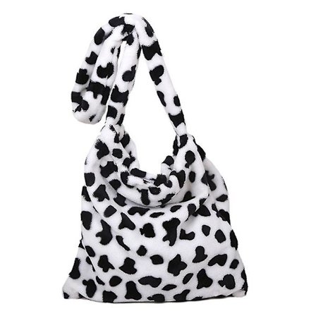 Cow Print Skuldertasker Plys Satchel Casual Crossbody Tasker Retro Tote Håndtaske
