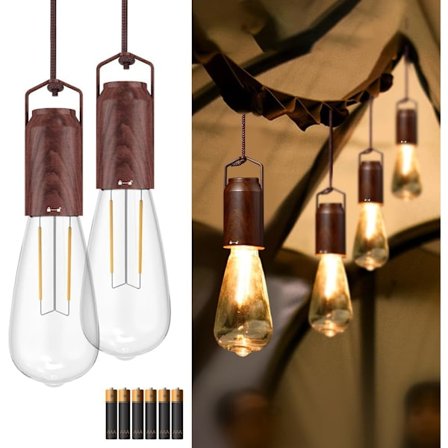 2-delt batteridrevet teltlampe for soverom, bærbar utendørs hengende retro LED-campinglampe, orkanhengende nødbelysningslykt for