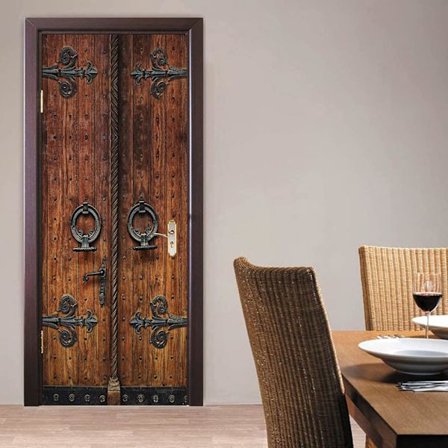 77 cm x 200 cm 3D Retro Trepanel Dørklistremerke, selvklebende M