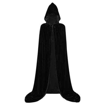 Svart hettekappe med kappe, unisex fløyelskappe heksekappe, vampyrkappe dame med hette, Scream kostyme cosplay menn for Halloween