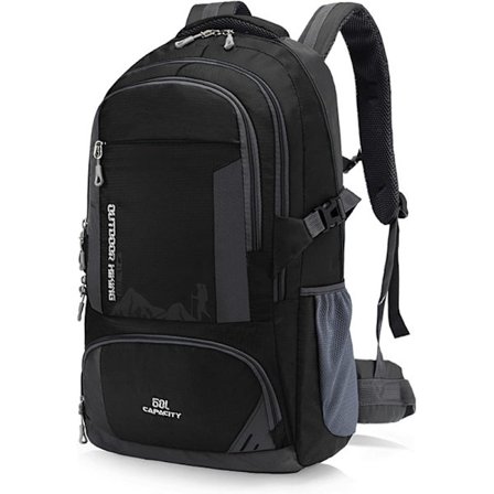 60L Vanntett Vandringsryggsekk Lett Campingryggsekk Dame Herre Holdbar Dagryggsekk (Svart, 60L)