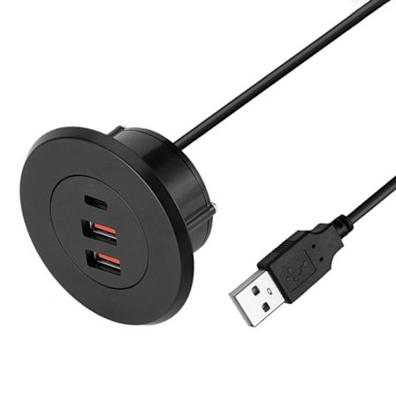 Kätevät USB Type C -läpiviennit pöytiin, 3-porttinen keskitin sopii tavalliseen 60 mm:n reikään