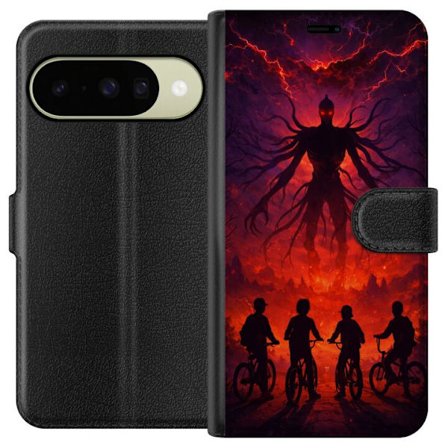 Kompatibelt Plånboksfodral till Google Google Pixel 10 Mörk fantasyillustration inspirerad av Stranger Things med övernaturlig varelse, blixtar och