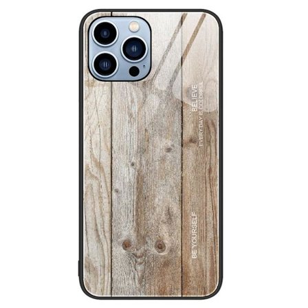 SKALO iPhone 15 Pro Max Wood Härdat Glas TPU-skal - Grå