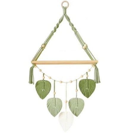 Makramee seinälle ripustettava hylly - Boho seinälle ripustettava kasviteline hyllyt käsintehdyillä kudotuilla lehdillä, rustiikkinen puu S