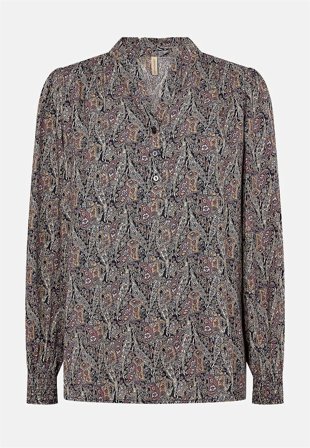 Soyaconcept - Vævet bluse med knapper i marine / mønstret til damer i størrelse M (40) - Cellbes