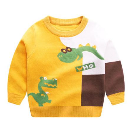 Kids Dinosaur Printed Warm Jumper Top Crew Neck Stickade Tröjor