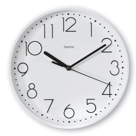 Lydløst vægur med en diameter på 22 cm og svingende sekundviser - Hvid
