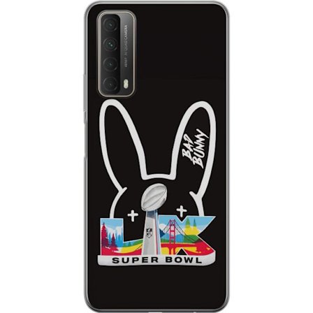 Kompatibelt Mobildeksel til Huawei P smart 2021 Bad Bunny portrett med åpen skjorte, tatoveringer og krøllete hår i stilfull motefotografering