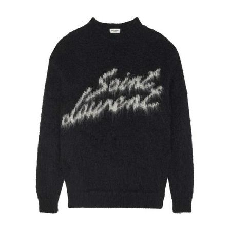 Saint Laurent Round-neck Strik Sort, Herre Strik, Størrelse: M