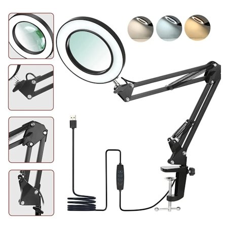 1 stk. Forstørrelsesglas med lys, Forstørrelsesglas bordlampe, 8X Forstørrelsesglas LED-lys Læselamper Dæmpbar USB-strøm Foldbare Professionelle 