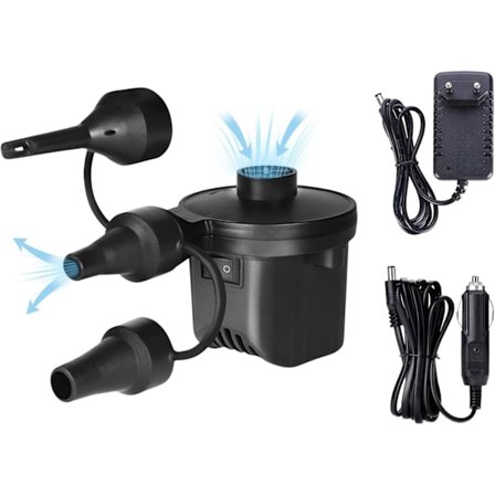 Elektrisk luftpumpe for svømmebasseng – bærbar madrass deflasjonsenhet. Madrassluftpumpe, vakuumforseglet luftpumpe med 3 dyser.